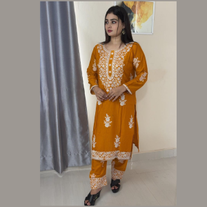 premium muslin lucknow two piece set